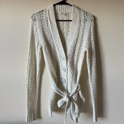 Cárdigan Suéter Banana Republic Mezcla de Lino Botones Cinturón Tejido Grueso Talla S Foto 1 de 4