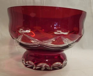 Bohemian Bowl 8" Cut To Clear Red Crystal Vintage Russian USSR Czech MINT - Picture 1 of 9
