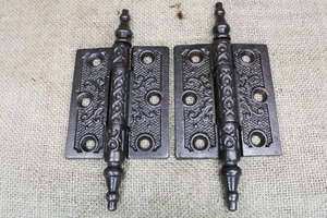 2 Old Door Hinges 3 X 2 1/2" Victorian Steeple Top Clean Vintage Cast Iron DOTS - Picture 1 of 10
