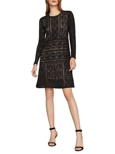 ¡Nuevo! BCBGMAXAZRIA ~Talla XS~ Vestido recto de encaje manga larga Waving Vines negro - Imagen 1 de 8