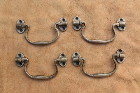 Cast Brass door gate Drawer Box handle vintage pull drop handle Hardware 4 pcs Cover
