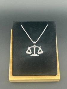 925 Sterling Silver Micro Pave-Accented Scales of Justice Pendant Necklace. - Picture 1 of 6