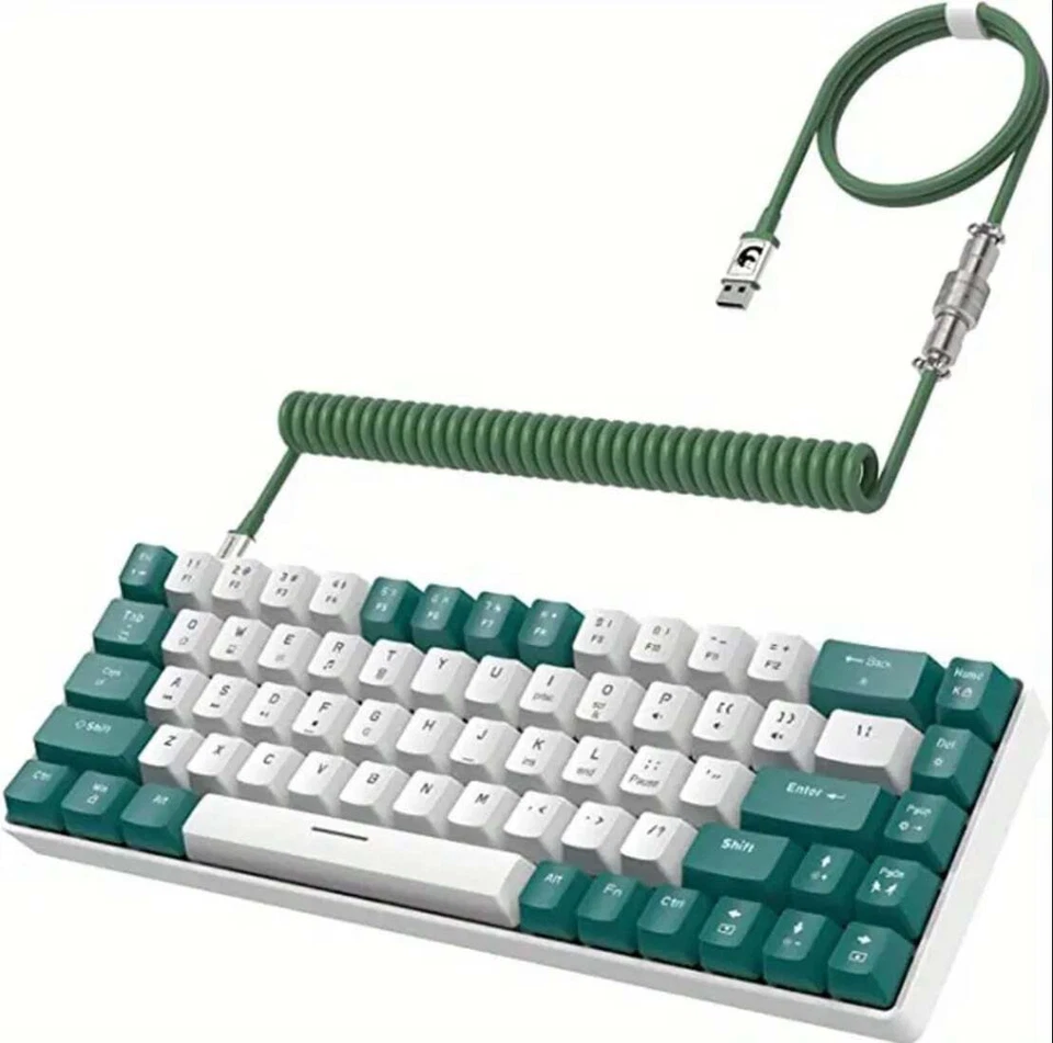 Green and White Mechanical Keyboard with Coiled Cable - Image 1 of 1