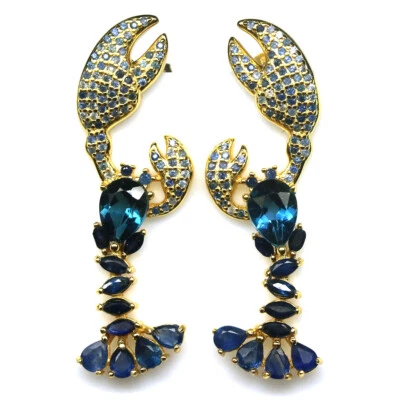 Gemstone London Blue Topaz & Sapphire  Earrings 925 Silver 18K Gold  - Image 1 of 4