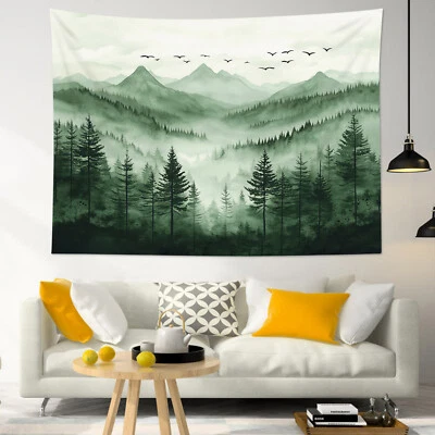 Mountain Nature Woodland Misty Forest Tapestry for Bedroom Living Room Dorm - Image 1 of 4