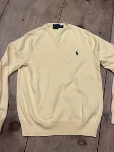 Polo Ralph Lauren Pullover V-neck Sweater Pima Cotton Yellow Men's L Large EUC - Imagen 1 de 12