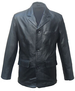Men's Classic Black Real Lambskin Leather 3 Button Blazer Suit Jacket