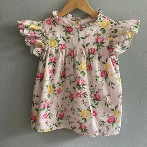 Janie And Jack Girls Size 12 Cotton Floral Short Sleeve Blouse Pink EUC - Picture 1 of 7