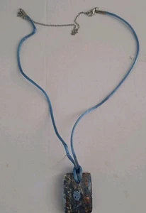 Murano Glass Pendant Necklace Made In Italy Blue Silky Cord 18" + 5" Extender - Picture 1 of 6