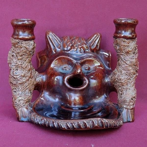 Vintage DEVIL Candlestick Holders Candle Chamberstick Ukraine MAJOLICA Porcelain - Picture 1 of 8