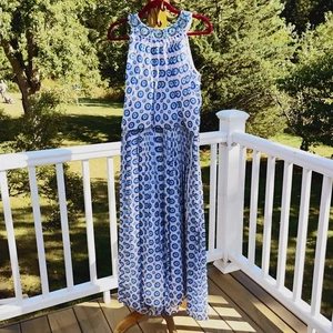 Maxi Vestido NAZILA COUTURE Talla L Azul Mal de Ojo Espejo Cuentas Bordado Boho India - Imagen 1 de 7