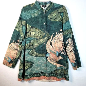Citron Santa Monica Womens Bird Art Tunic Top Blouse Size XL Green Colorful - Picture 1 of 8