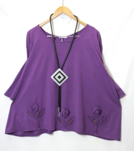 Moonshine Tunika Shirt 50 52 54 Lagenlook Gr. 3 Lila Blumen Neu - Bild 1 von 1