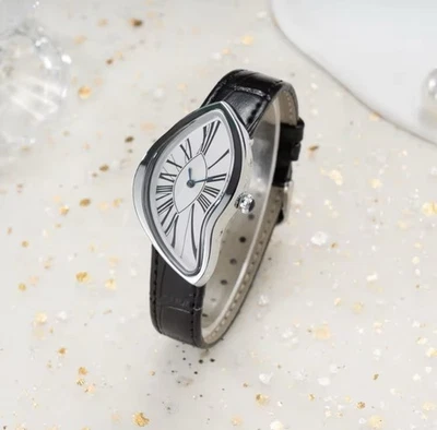 Reloj Montre Crash Dalí Unisex Nuevo Cuarzo Plateado Esfera Blanca Correa de Cuero - Imagen 1 de 4