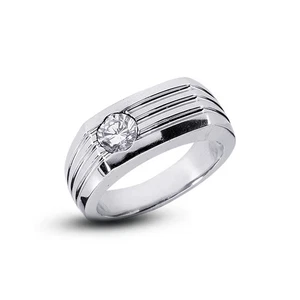 1/3 CTW I SI1 Round Cut Earth Mined Certified Diamond 14k Gold Classic Mens Ring - Picture 1 of 3