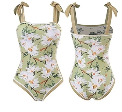 Visual Swim Womens Size Large One Piece Tie Strap Reversible Daisy Swimsuit EUC - Image 1 of 4