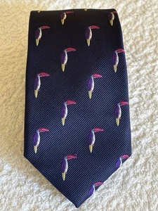 New & Lingwood blue heavy silk tie. Parrots (?) pattern. Excellent condition - Picture 1 of 9