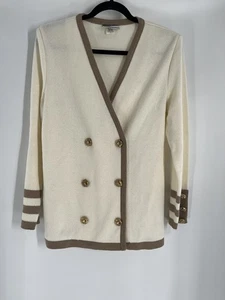 VINTAGE MITA WOMEN'S GOLD BUTTON CARDIGAN SIZE 6 IVORY KRINKLE SPUN MADE IN USA - Picture 1 of 9