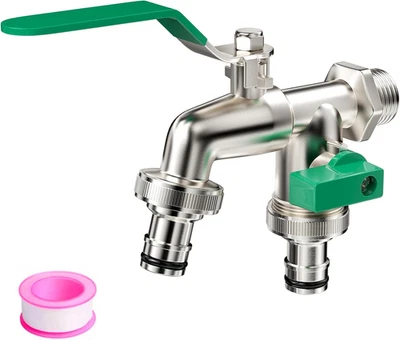 Rubinetto Da Giardino 1/2'' Pollice, Con Due Uscite Da Valvola a Sfera Da 3/4  - Immagine 1 di 4