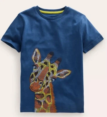 Mini Boden Superstitch T-shirt Sapphire Blue Giraffe Size 6-7y NEW - Image 1 of 3