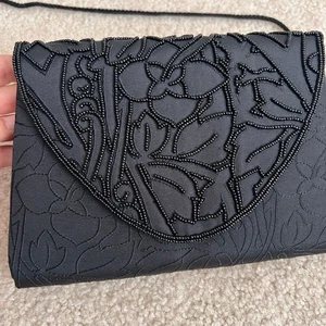 Bolso sin asas de noche floral con cuentas negras para fiesta graduación boda elegante - Imagen 1 de 14