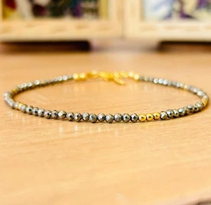 Beautiful Black Hematite 2-3MM Faceted Round Gemstone Beaded Women Bracelet 6-8" - Picture 1 of 10