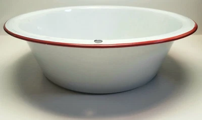 Vintage Red and White Enameled Steel Wash Basin 13 3/4" x 4" Functional Beauty - Image 1 of 4