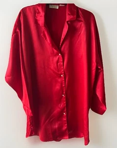 Victoria's Secret Gold Label Pyjama Shirt Damen M/L rot Nachthemd Perlenknopf - Bild 1 von 7