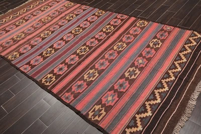 Vintage Hand-Woven Southwestern Kilim Area Rug Runner Rose 5'5" x 11'6" - Image 1 of 4