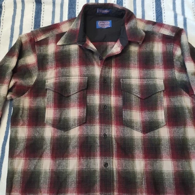 Men's Pendleton 100% Virgin Wool Outdoorsman Shirt Large L Board Red Gray Board - Image 1 of 4