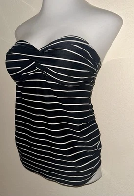 Blusa Top Traje de Baño Sin Tirantes Azul Marino Antiguo a Rayas Blanco y Negro ~ Mujer’s Talla S Foto 1 de 4