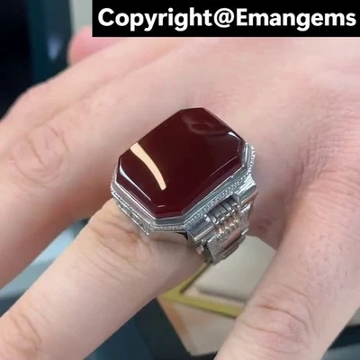 Original Yemeni Red Agate Ring 925 Silver Handmade Xmas Aqeeq Gift Ring for Him - Image 1 of 4