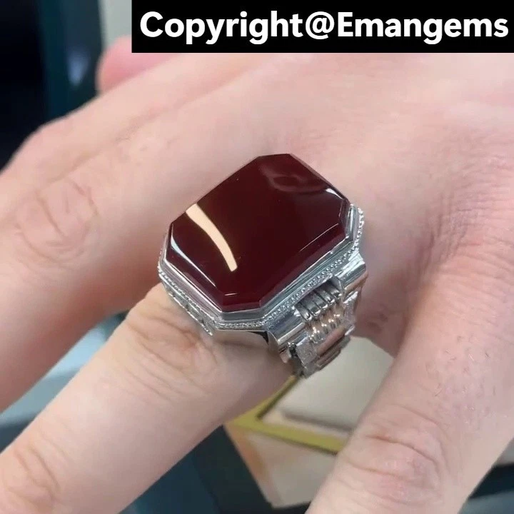 Original Yemeni Red Agate Ring 925 Silver Handmade Xmas Aqeeq Gift Ring for Him - Image 1 of 4