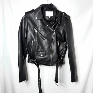 NEU mit Etikett Damen Rebecca Minkoff schwarz Moto Kunstleder Jacke M - Bild 1 von 8