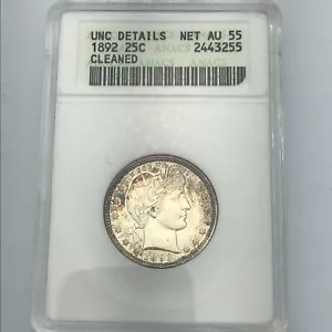 1892 25c Barber Quarter- ANACS AU55- UNC Details- RARE COIN!! - Picture 1 of 7