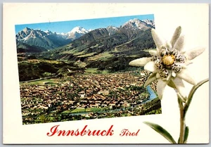 Postal Austria Tirol Innsbruck Vista Aérea Flor Edelweiss en Relieve - Imagen 1 de 2