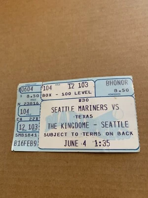 1989 MLB Baseball Ticket Stub Seattle Mariners VS Rangers Griffey HR Johnson Win - Image 1 of 2