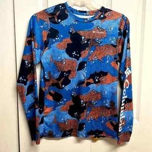 Camicia Columbia Multicolore Stampa Pesce Manica Lunga Elasticizzata Teen Taglia XL - Foto 1 di 6