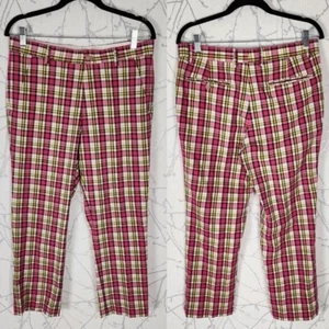 LL Bean Pink Plaid Tartan High Rise Straight Leg Ankle Trousers | Women's 10 - Picture 1 of 4