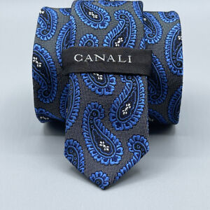 New Mens Canali Paisley Pattern Blue Italian Silk Tie 