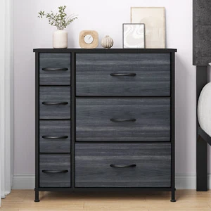 TAUS Bedroom Dresser with 7 Drawer Storage Fabric Closet Chest of Drawers Black - Picture 1 of 7