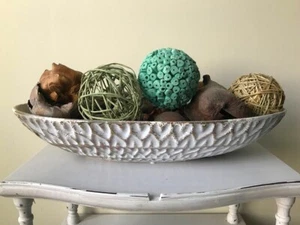 White/Gold Accents Ceramic Bowl Home Decor Accent Piece 18" Decorative Filler - Picture 1 of 11