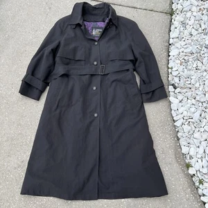 Vintage London Fog Trench Coat Black Size Womens Size 10 Petite Beautiful Lining - Picture 1 of 13