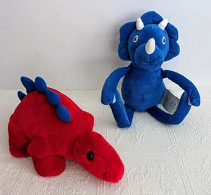 2 dinosaur plush: blue triceratops w/stick together limps, red stegosaurus - Picture 1 of 11