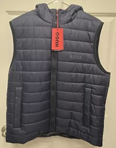 NWT Hugo Boss Puffer Vest Dark Blue Barvino 2435 Men Large Waterproof - Picture 1 of 10