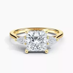 2 Ct Princess Cut Lab Grown Diamond Three-Stone Engagement Ring 14k Yellow Gold - Picture 1 of 4