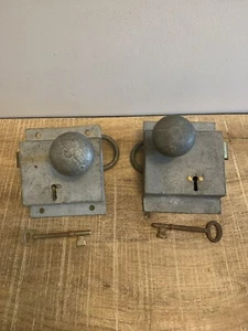 2 x 1860’s Cast & Brass Rim Lock Door Pull Set ILLINOIS 1860’s Lockup - Picture 1 of 17