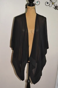 Karl Lagerfeld black sheer Satin trim Open front Shawl Poncho Cover up Silk? - Picture 1 of 5