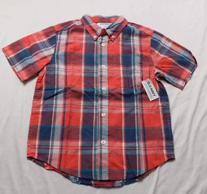 Old Navy Boy's Short-Sleeve Pocket Poplin Shirt CG2 Happy Coral Plaid Small NWT - Picture 1 of 3