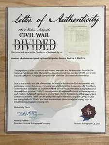 2019 Historic Autographs Civil War Divided 1864 Document - Advances to Officers